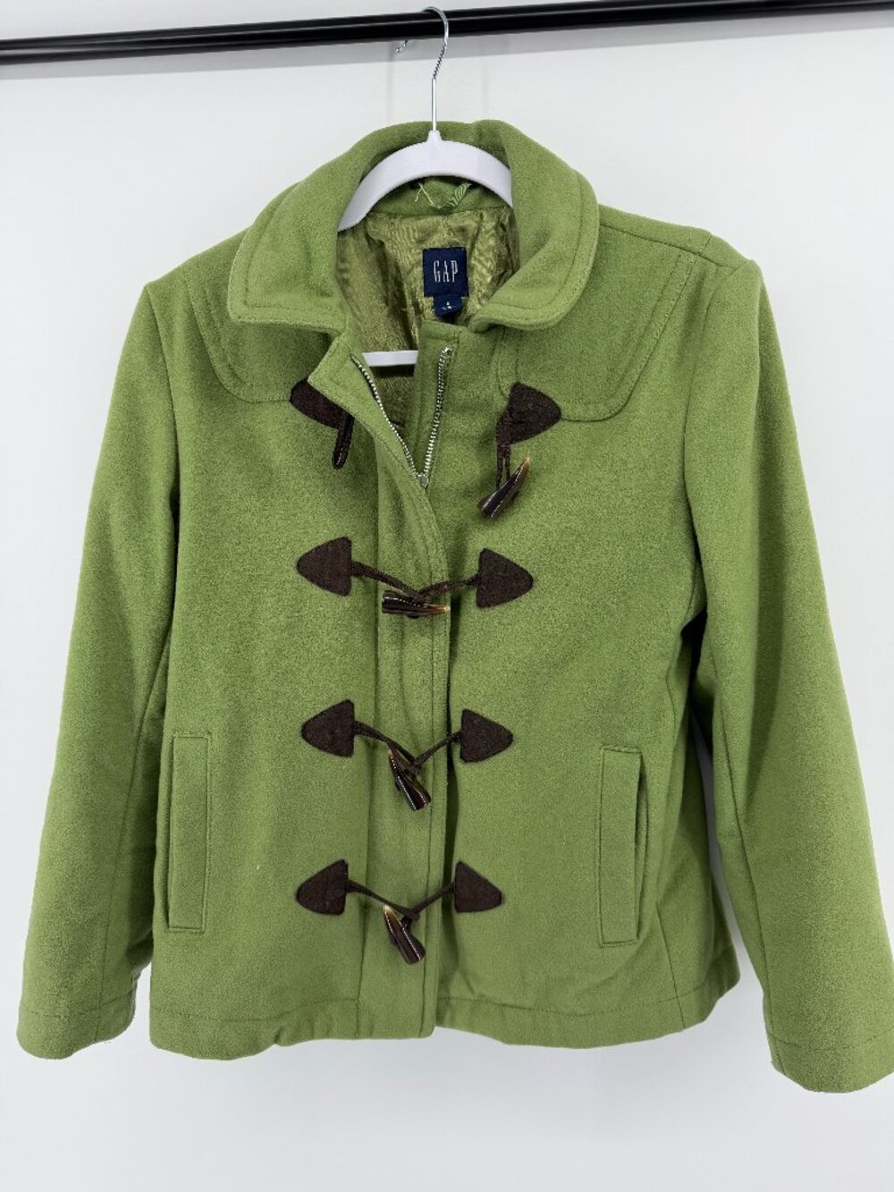 Vintage GAP Green Wool Blend Toggle Duffle Coat Jacket size s